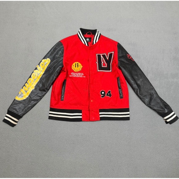 Bleecker & Mercer Varsity Jacket Men's M Red Black Letterman Style 94 Patch Y2
